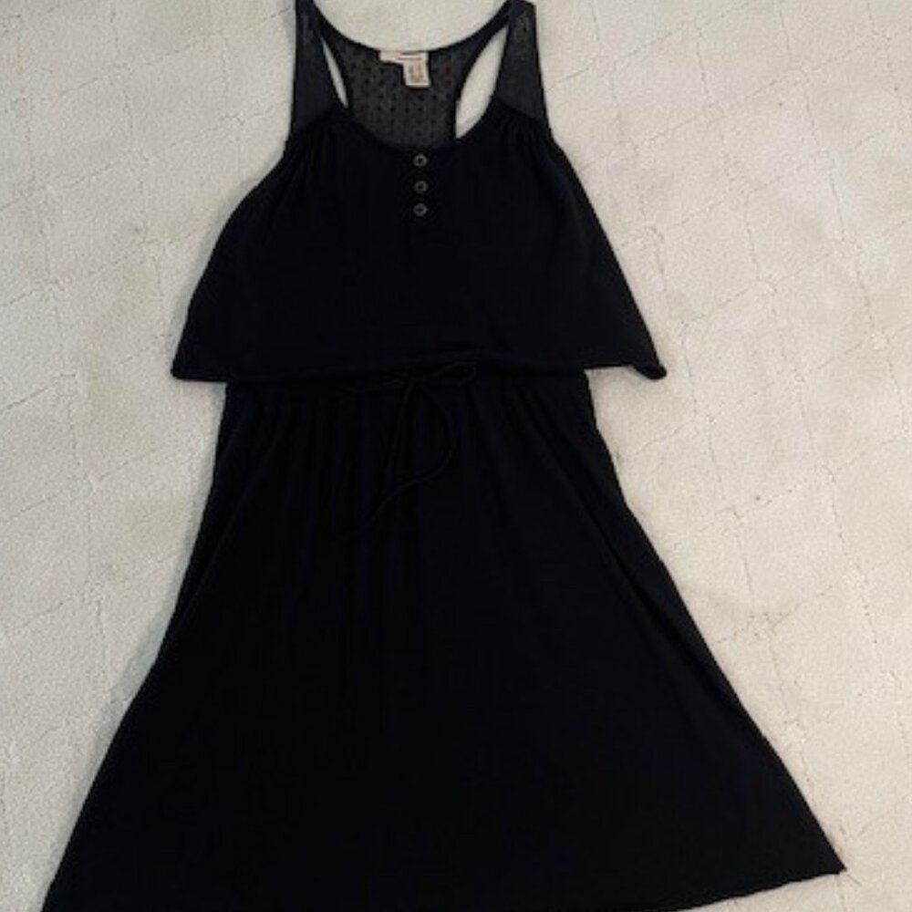 DKNY Black Sleeveless Jersey & Lace Scoop Neck Tank Style Dress  – SMALL